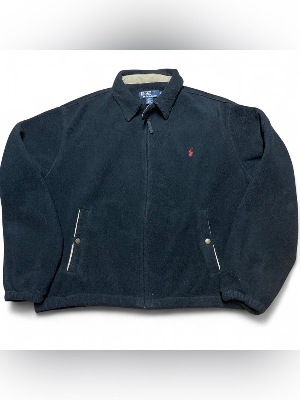 Vintage 90s Polo Ralph Lauren Fleece Zip Up Jacket Mens XL Pony Logo Black Tan